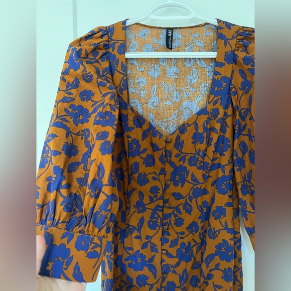 ZARA Cotton Poplin Puff Sleeve Midi Dress, Size XS - Picture 6 of 6